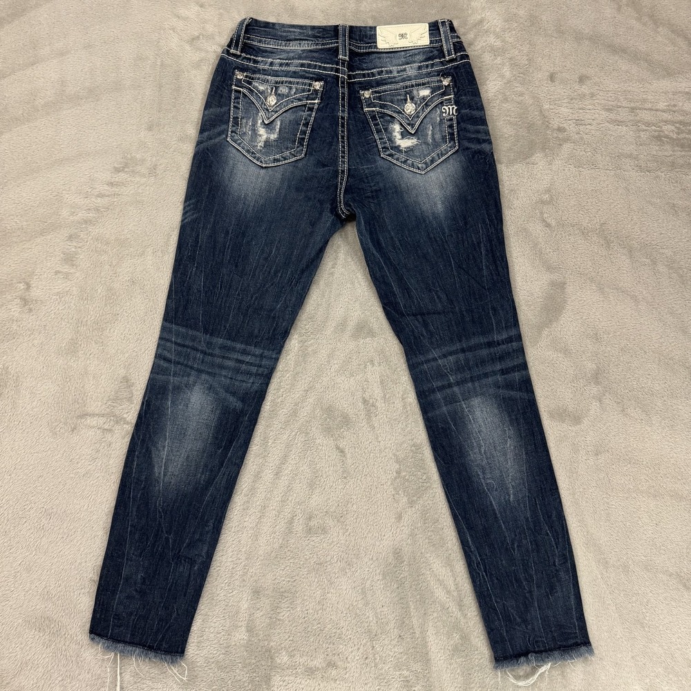 Miss Me Curvy Ankle Skinny Jeans Womens 27 Blue Dark Wash Rhinestone Pockets